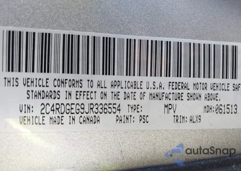 2018 Dodge Grand Caravan Gt из США, поврежденный, VIN 2C4RDGEG9JR336554